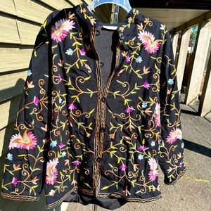 CHARLES KEATH LUX WOW XL ART-TO-WEAR KASHMIR EMBROIDERED FLORAL ART JACKET